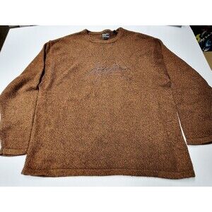 Vintage 90s Karl Kani Jeans Sweater XXL Brown Knit Embroidered Logo Hip Hop Y2K